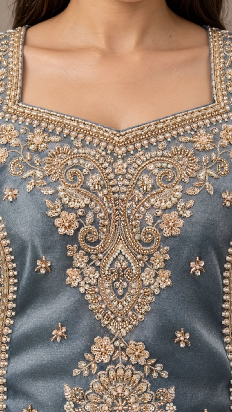 Kanjivaram By Aurraa Premium Silk Beads Work Indo Western 